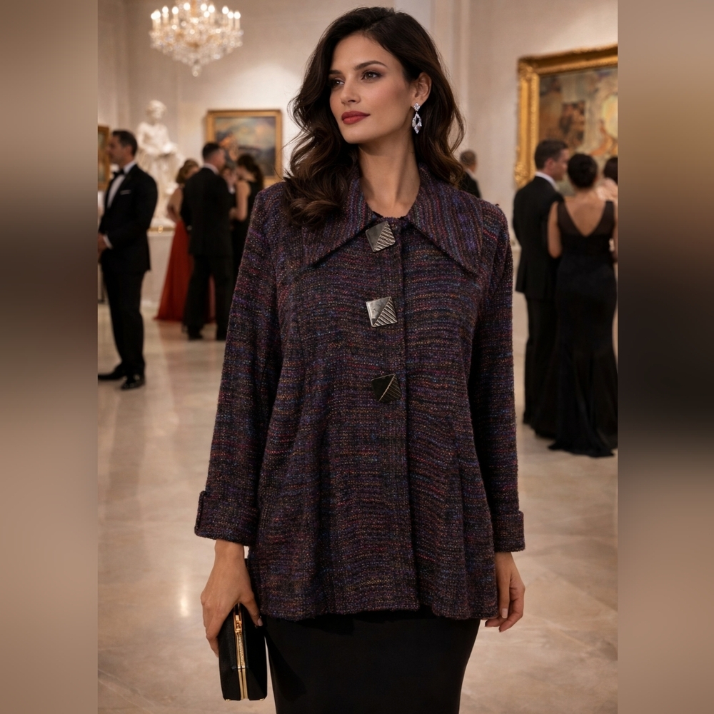 Candiss Cole Multicolored Silk-Blend Handwoven Jacquard Jacket Size‎ Large Art
